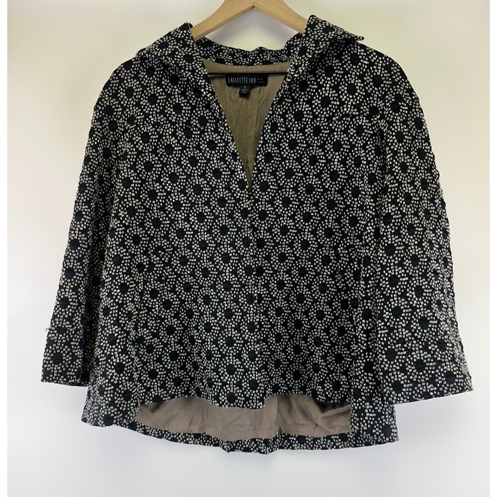 Lafayette 148 Jacquard Blazer Black White Medallion 3/4 Sleeves Wide Womens‎ 6